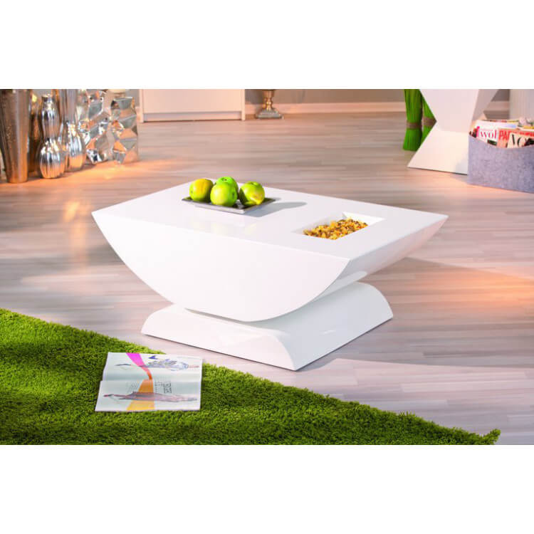 Table basse rectangulaire design laquée blanche Half