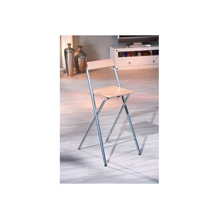 Tabouret de cuisine pliable métal et bois naturel Elmet