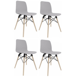 Lot de 4 chaises monocoques pieds bois Cador