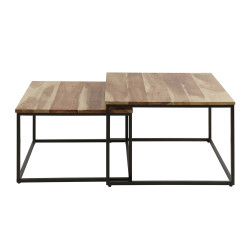 Lot de 2 tables basses carrées industrielles en acacia massif natur...