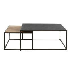 Lot de 2 tables basses industrielles ardoise et bois massif Cyrielle