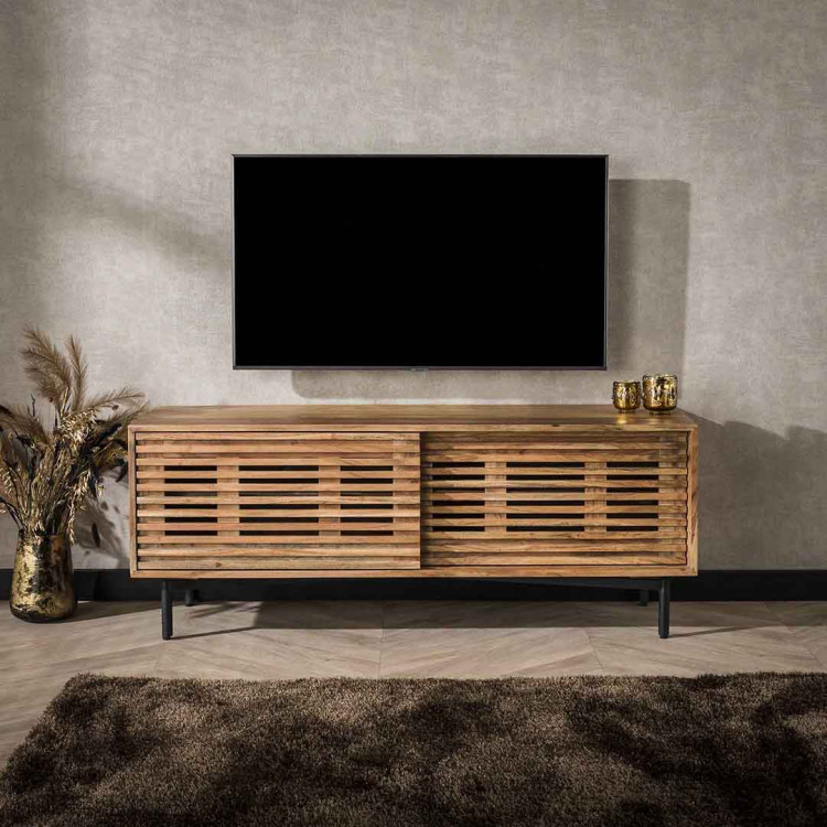 Meuble TV 135 cm style industriel en acacia massif naturel Snow