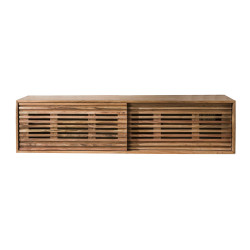 Meuble TV suspendu 150 cm style industriel en acacia massif naturel...