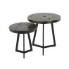 Lot de 2 tables basses industrielles en bois de teck noir et or Oli...