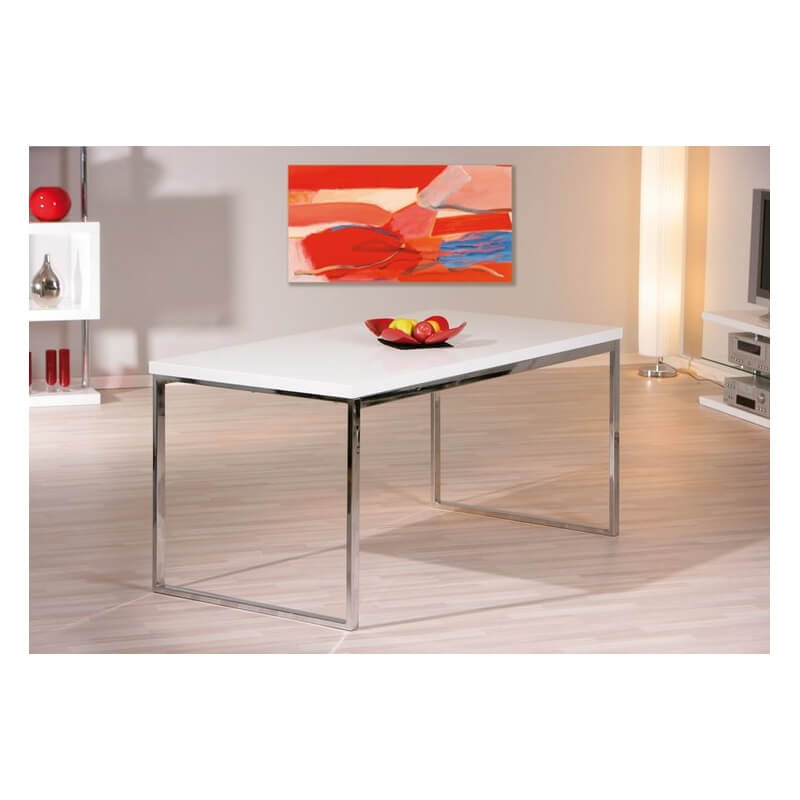 Table de cuisine rectangulaire métal et bois coloris blanc ...