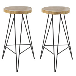 Lot de 2 tabourets industriels en acacia massif naturel Zivago