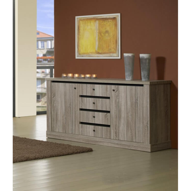 Buffet/Bahut contemporain 2 portes/4 tiroirs coloris truffe Garry