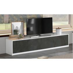 Meuble TV contemporain 208 cm blanc/gris oxyde Haroma