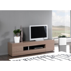 Meuble TV design 2 portes/2 tiroirs laqué taupe Melvie II