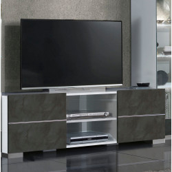 Meuble TV moderne 160 cm blanc/gris oxyde mat Yolanda