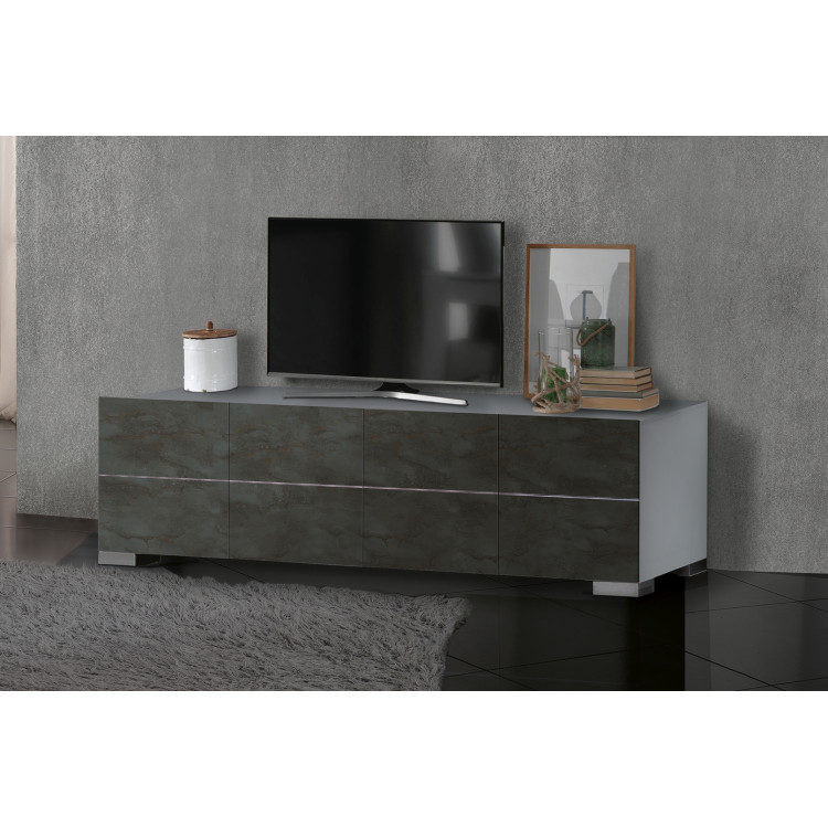 Meuble TV moderne 212 cm blanc/gris oxyde mat Yolanda