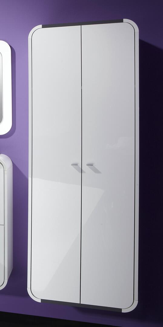 Armoire suspendue d'entrée design 2 portes blanc laqué/gris Kamok