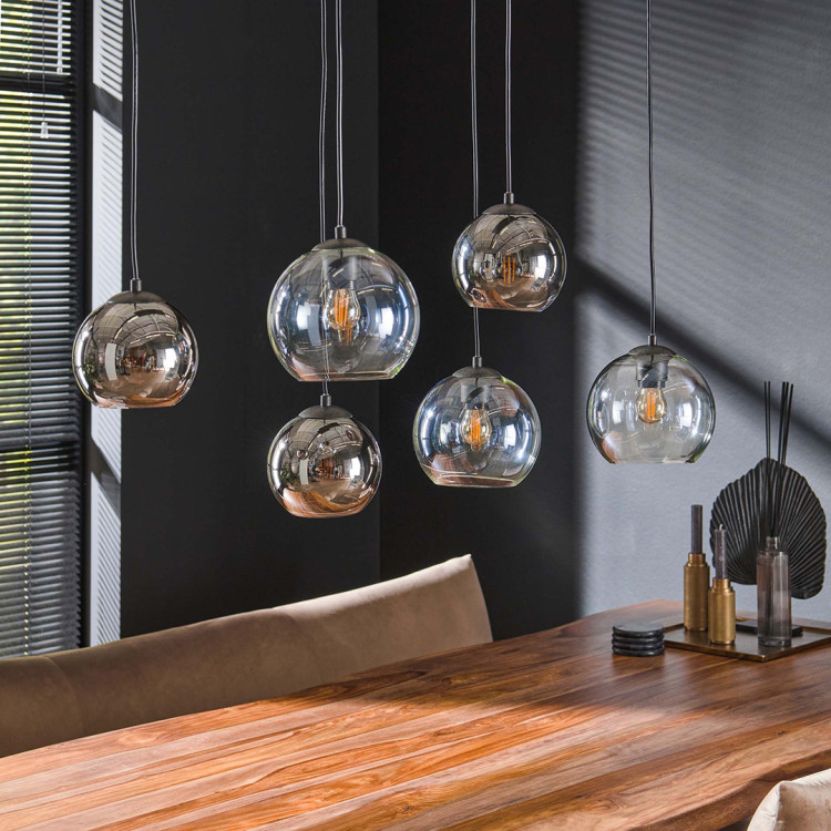 Suspension moderne en verre fumé bicolore 6 lampes Mirella