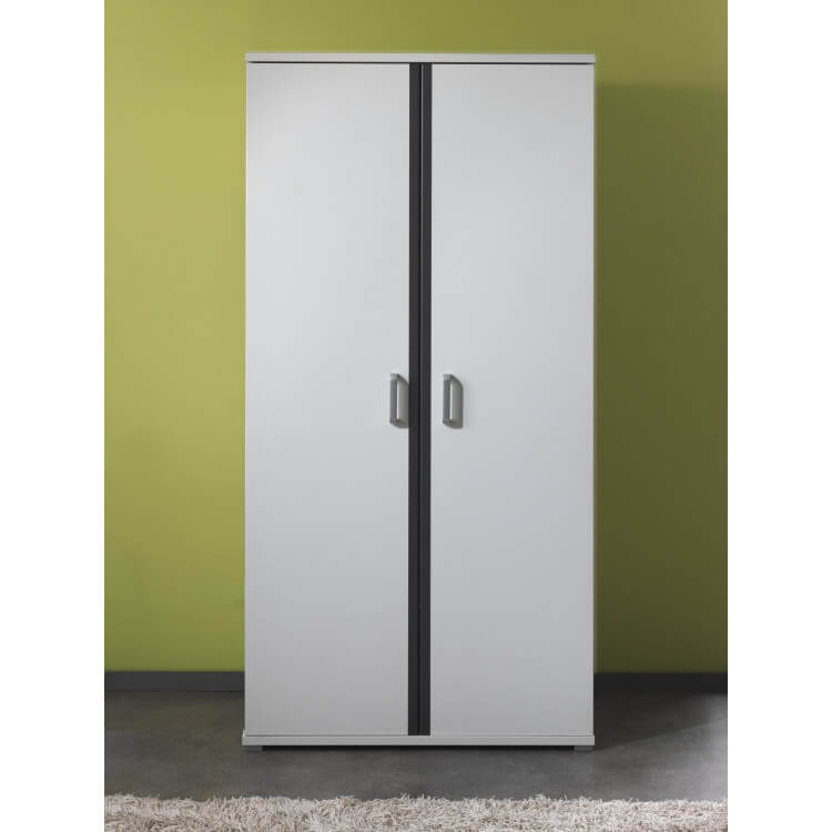 Armoire 2 portes contemporaine blanche et grise Joss