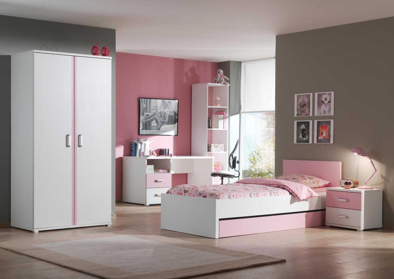 Chambre enfant complète contemporaine blanche et rose