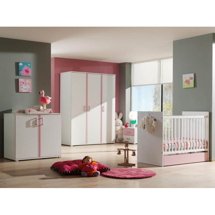 Chambre bébé complète contemporaine blanche et rose Eglantine