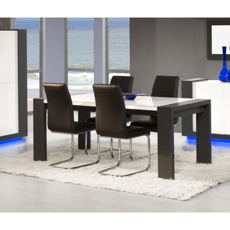 Table de salle manger design blanc laqué et anthracite Nestor