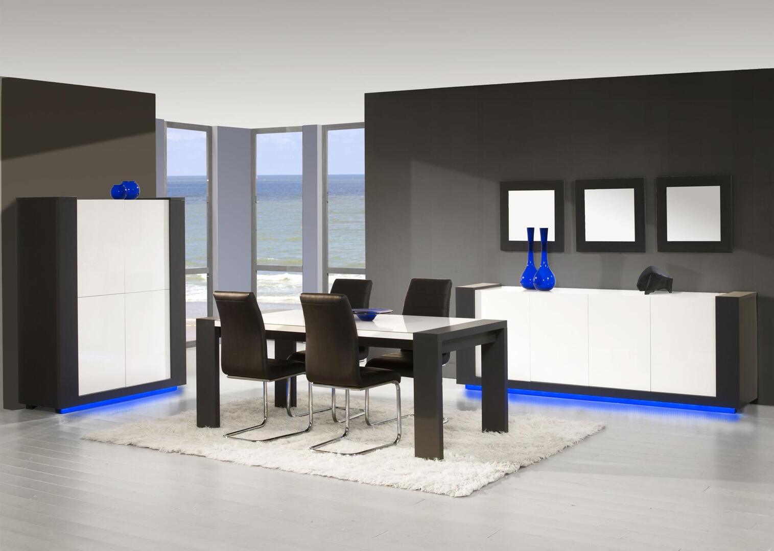 Table de salle manger design blanc laqué et anthracite Nestor