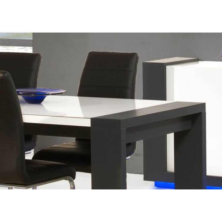 Table de salle manger design blanc laqué et anthracite Nestor