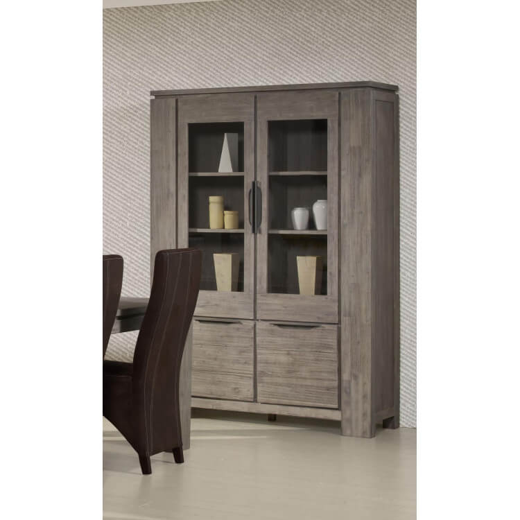 Vaisselier/argentier contemporain portes vitrées chêne gris Iberia