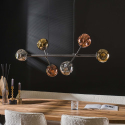 Suspension moderne 6 lampes en verre tricoloris Linette