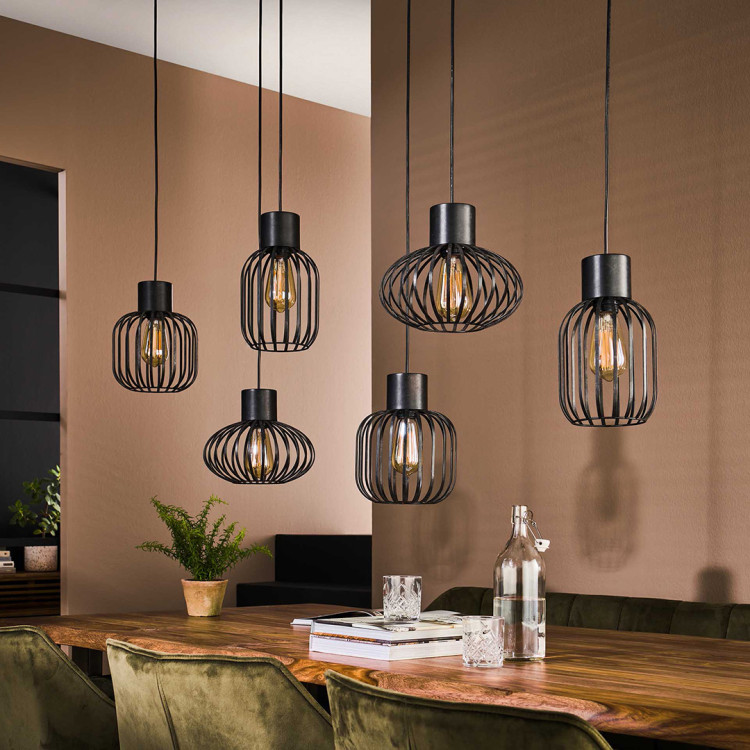 Suspension étagée vintage 6 lampes en métal anthracite Manille