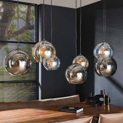 Suspension vintage 7 lampes en verre tricolore Disco