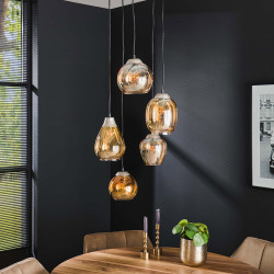 Suspension vintage 5 lampes en verre Mistie