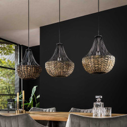 Suspension style nature en jacinthe d'eau 3 lampes cônes Roso