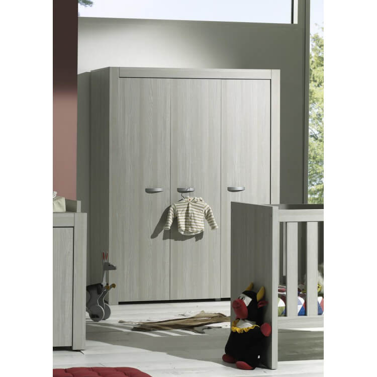 Armoire 3 portes contemporaine chêne gris Milano