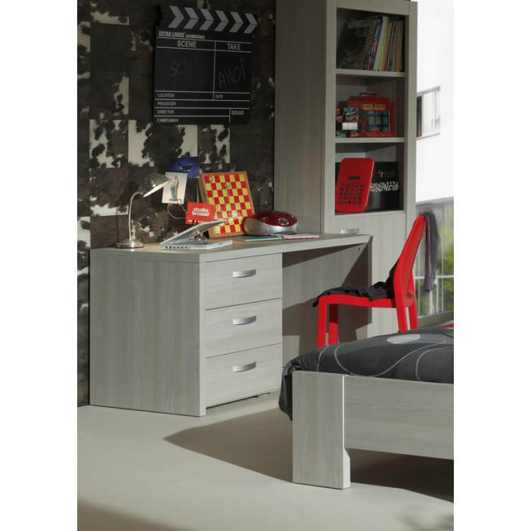 Bureau contemporain 3 tiroirs chêne gris Milano