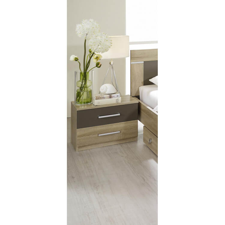 Chevet contemporain 2 tiroirs (lot de 2) chêne clair/gris Venilia