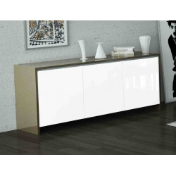 Buffet/bahut 3 portes design laqué blanc/cappuccino Kalie