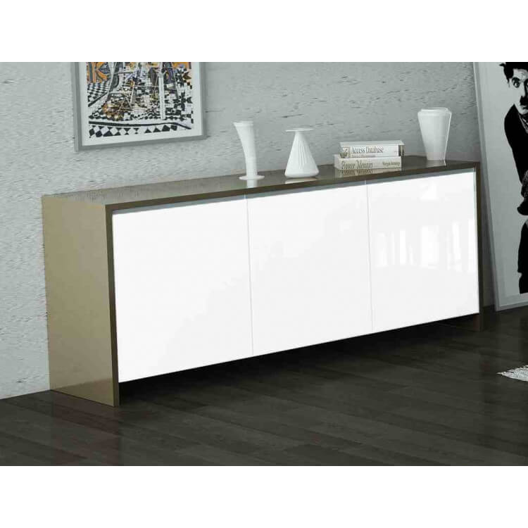 Buffet/bahut 3 portes design laqué blanc/cappuccino Kalie