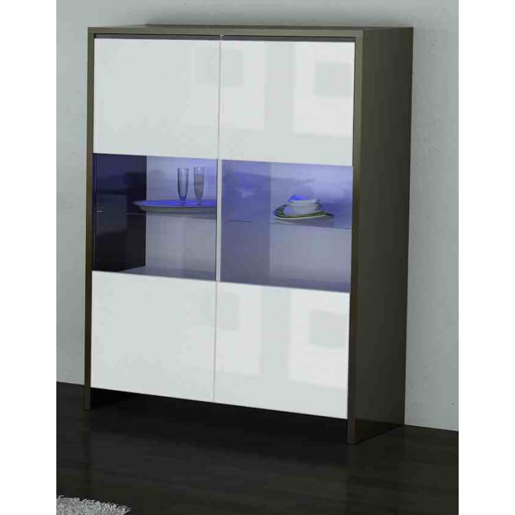 Vitrine design 2 portes laquée blanche/cappuccino Kalie