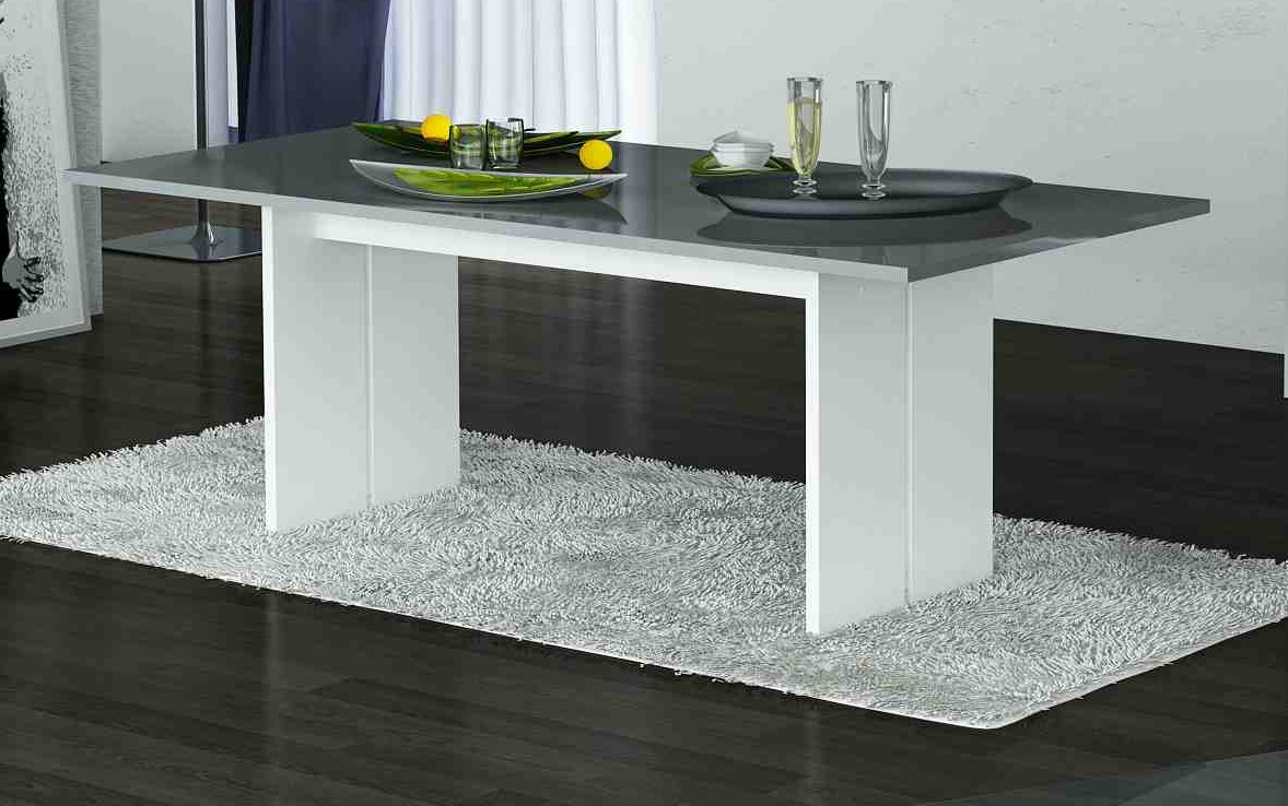 Table de salle à manger design laquée blanche/grise Kyline
