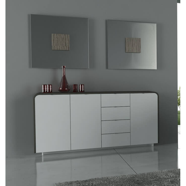 Buffet/bahut design laqué blanc 3 portes/4 tiroirs Liverpool