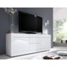 Meuble TV moderne 210 cm laqué blanc brillant Agathe