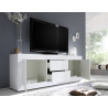 Meuble TV moderne 210 cm laqué blanc brillant Agathe