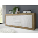 Buffet/bahut moderne 210 cm chêne mercure/blanc structuré Agathe