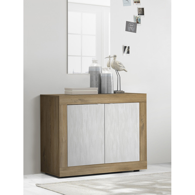 Buffet/bahut moderne 114 cm chêne mercure/blanc structuré Agathe