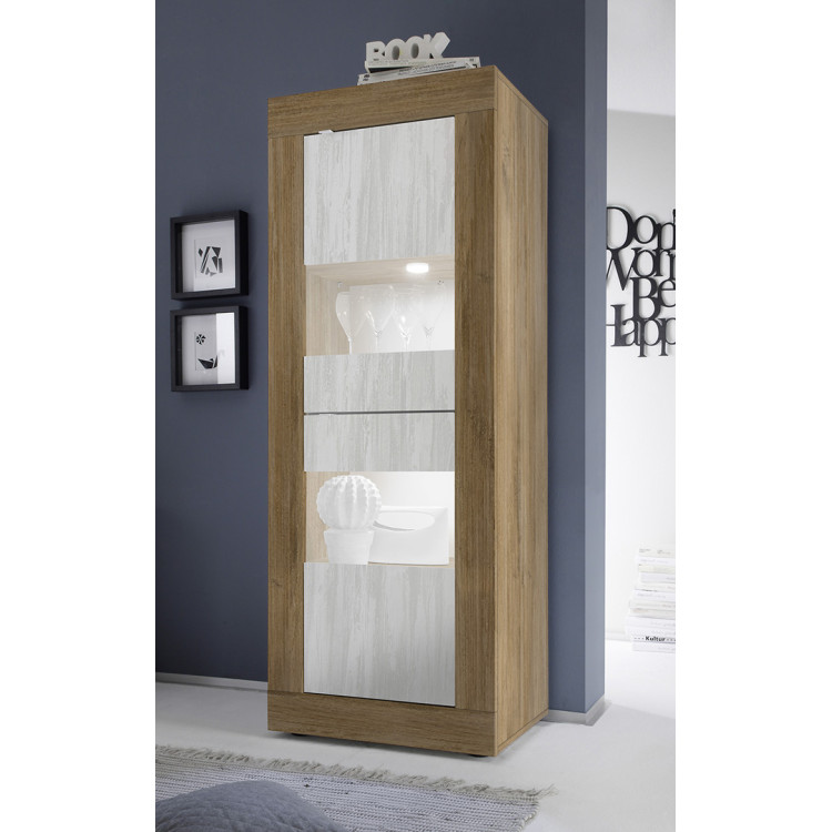 Vitrine moderne 61 cm chêne mercure/blanc structuré Agathe