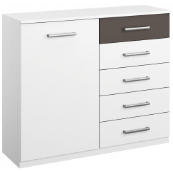 Commode design 1 porte/5 tiroirs coloris blanc/gris Barcelone