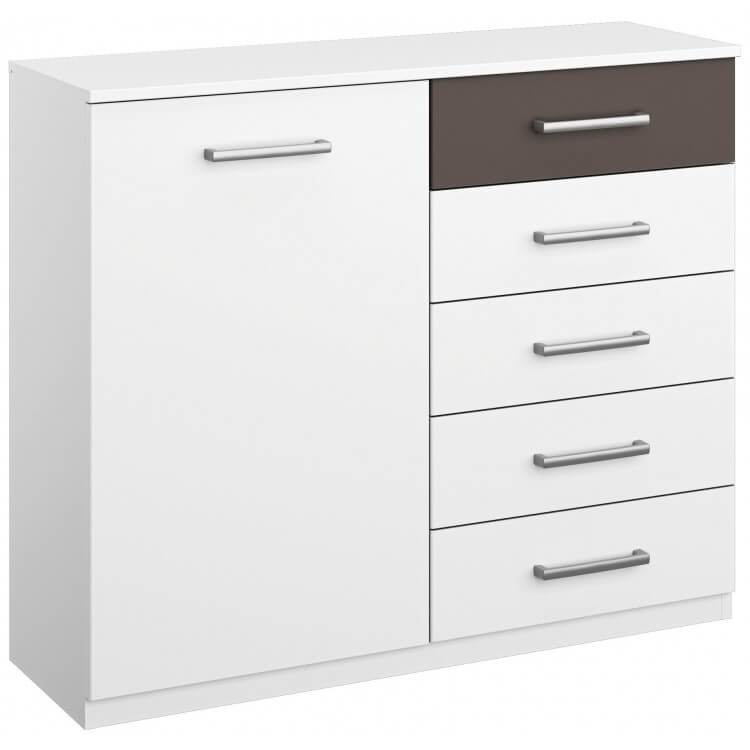 Commode design 1 porte/5 tiroirs coloris blanc/gris Barcelone