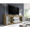 Meuble TV moderne 210 cm chêne mercure/blanc structuré Agathe