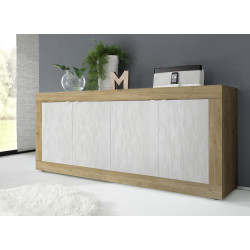 Buffet/bahut moderne 207 cm chêne cadiz/blanc structuré Agathe