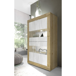 Vitrine moderne 101 cm chêne cadiz/blanc structuré Agathe