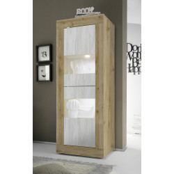 Vitrine moderne 61 cm chêne cadiz/blanc structuré Agathe