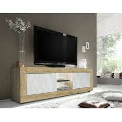 Meuble TV moderne 180 cm chêne cadiz/blanc structuré Agathe