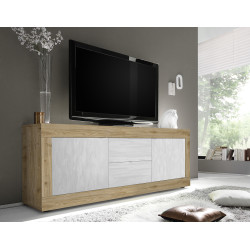 Meuble TV moderne 210 cm chêne cadiz/blanc structuré Agathe